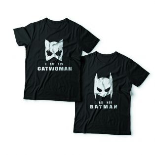 Парные футболки для влюбленных "I am his Catwoman (Я его женщина-кошка)"/"I am her Batman (Я ее бэтмен)"